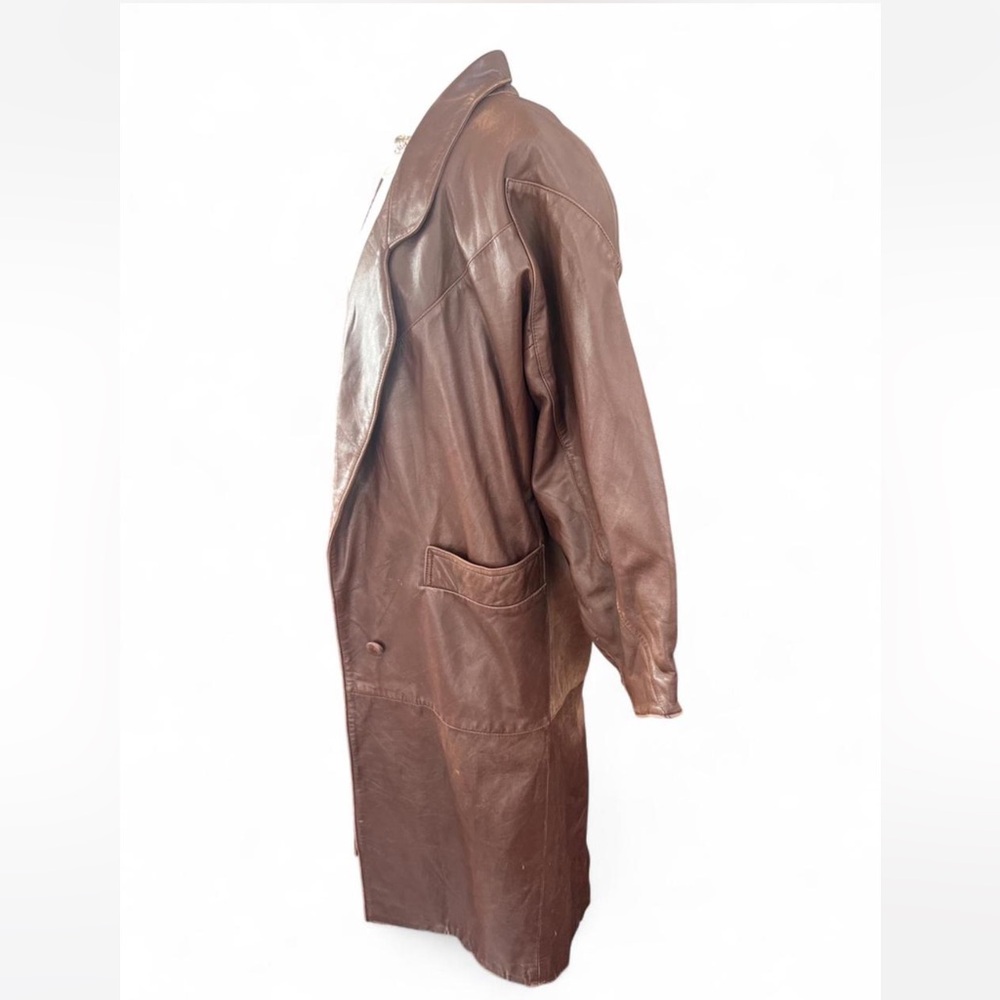 Vintage 80s Scully Soft Leather Trench long Coat XS (Oversized) vintage - Picture 2 of 8